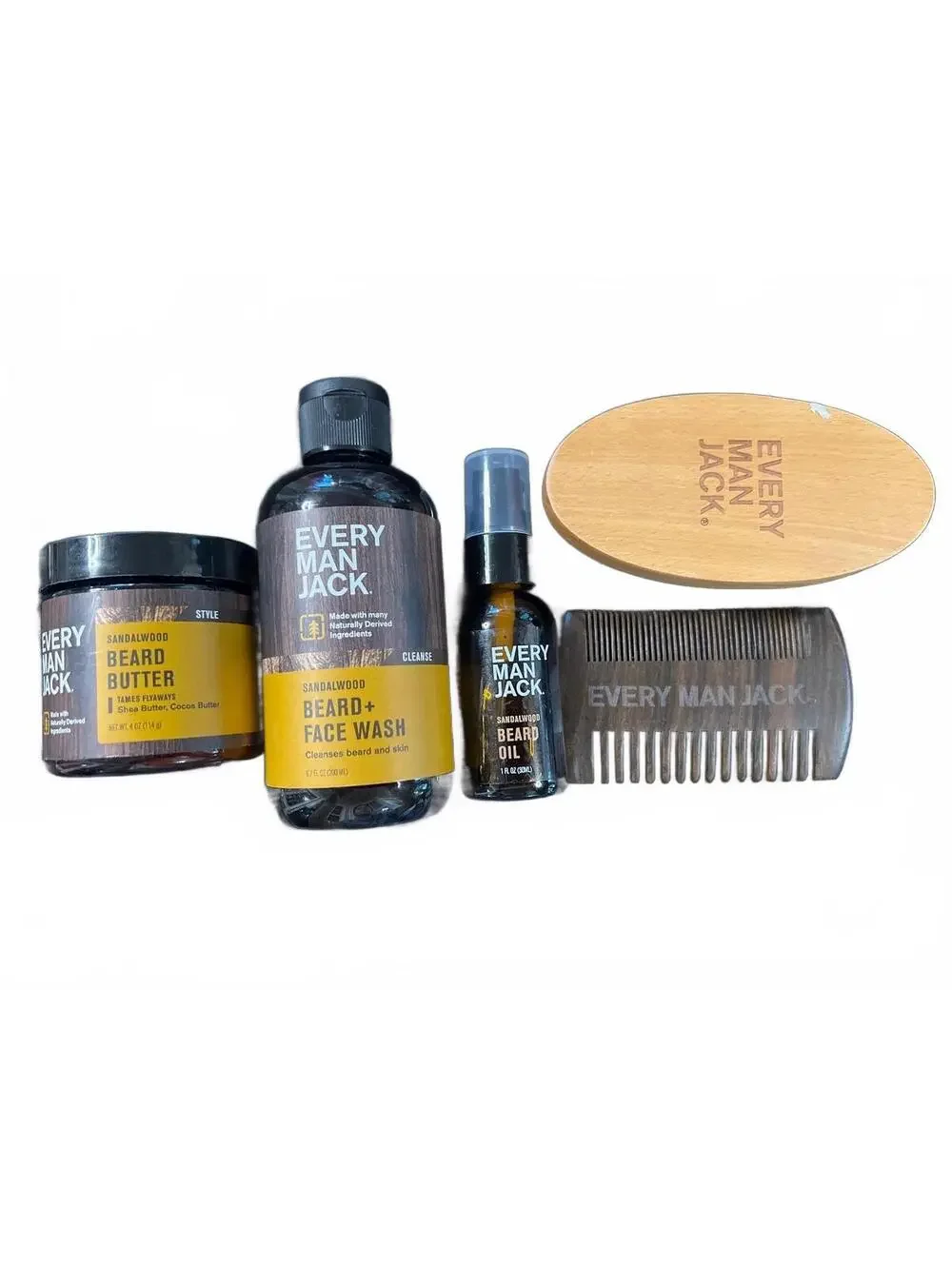 NEW Every Man Jack Sandalwood Beard Care Bundle & Tools Set